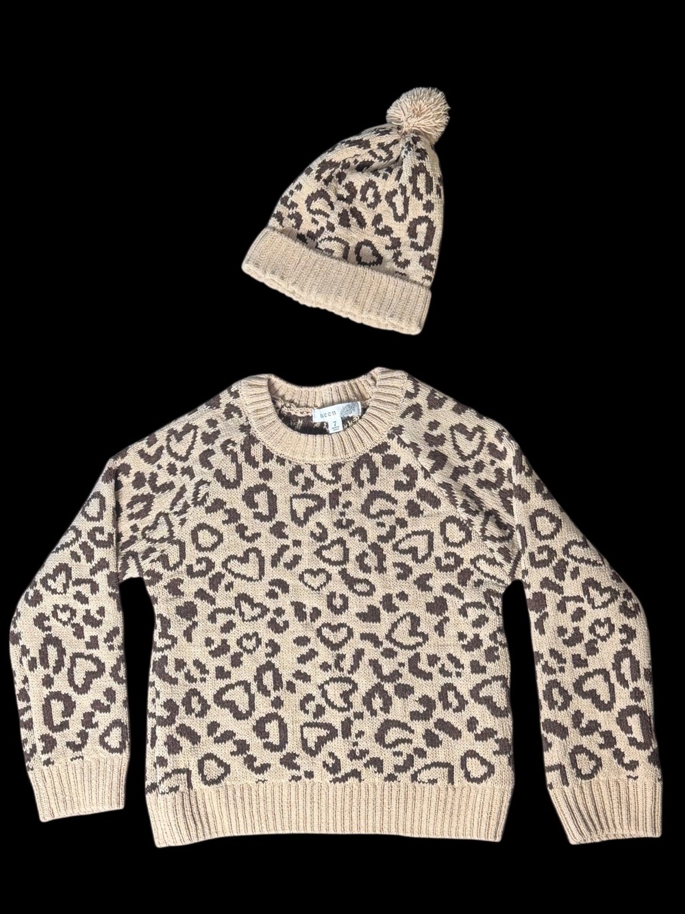 Between Leopard Print Sweater & PomPom Beanie Set  Kids 7